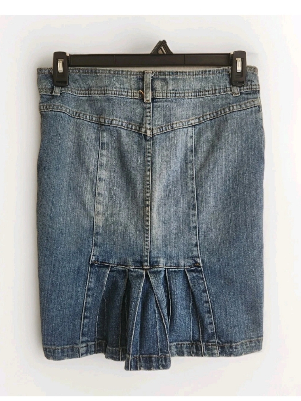 Vtg Y2K Bisou Bisou Denim Skirt 8 Distressed Wash Pleated Flare Fairy Bohemian